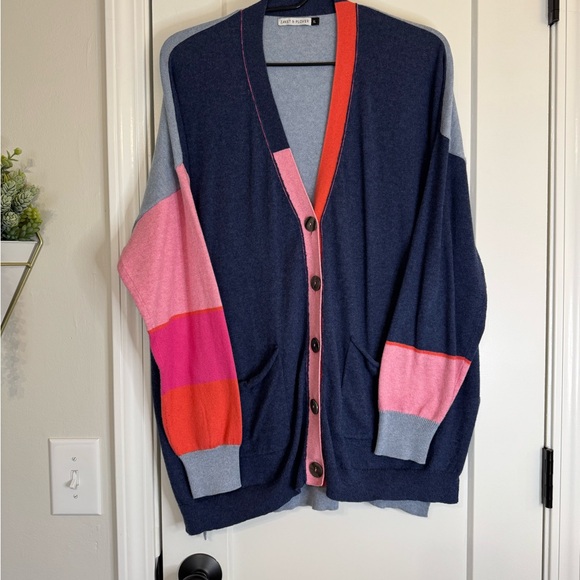 Colorful Colorblock Women's Cardigan Sweater striped playful - Picture 4 of 5